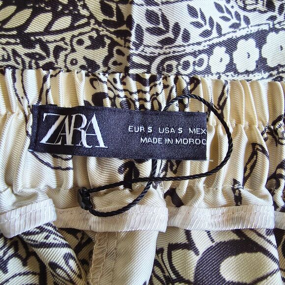 ZARA S Satin Wide-Leg Pant Damask Floral High Waist Flowy Trousers - Picture 10 of 12